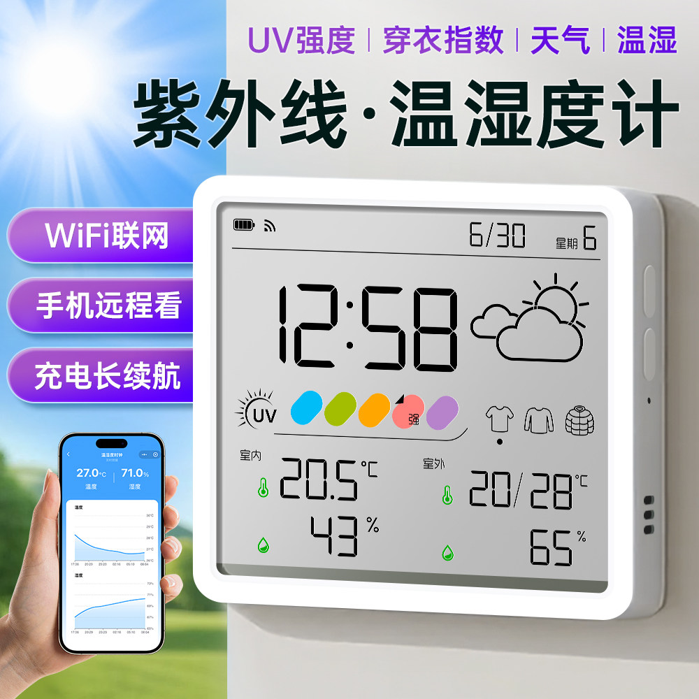 WiFi智能温湿度计UV检测显示器