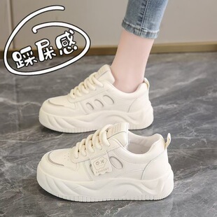 加绒35小码厚底老爹鞋女爆款秋冬季2025新款皮面防水运动休闲棉鞋