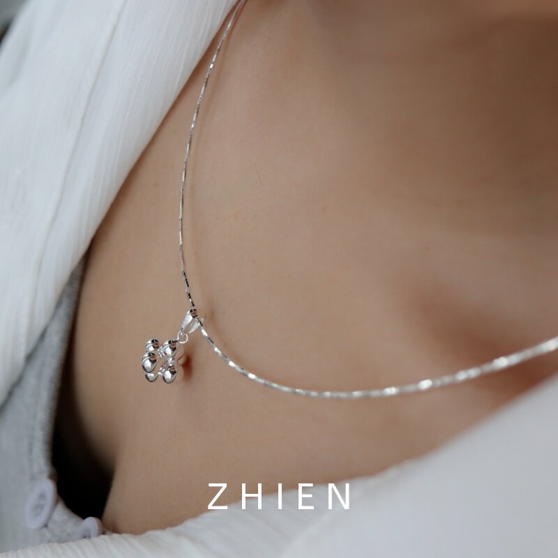S925纯银韩版球球车花项圈