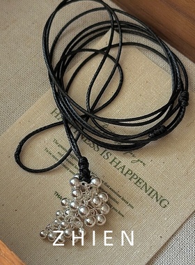 925纯银日韩葡萄串珠流苏毛衣链