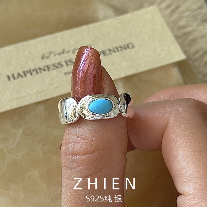S925纯银蓝松石戒指女小众气质
