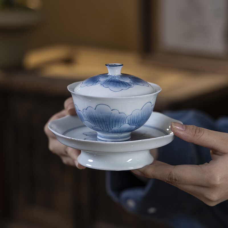 纯手绘三才盖碗敬茶碗