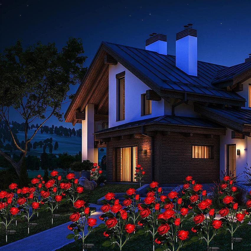太阳能花 百合花灯4头 LED仿真花户外庭院花园灯草坪灯景观