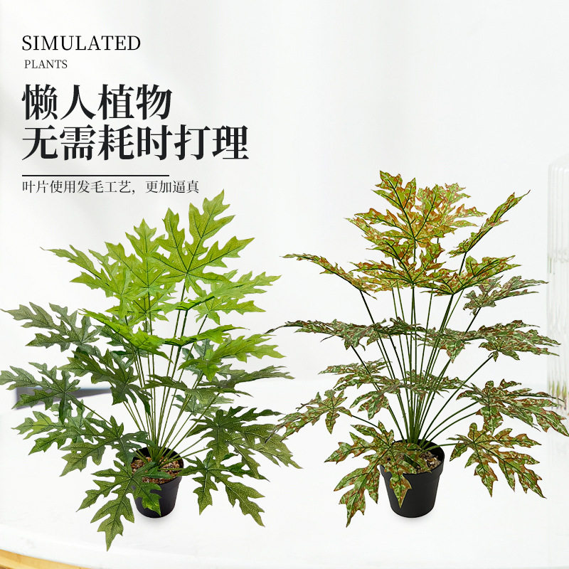 仿真树植物绿植盆栽扇葵叶 绿植假花家居装饰摆件仿真盆景木瓜叶