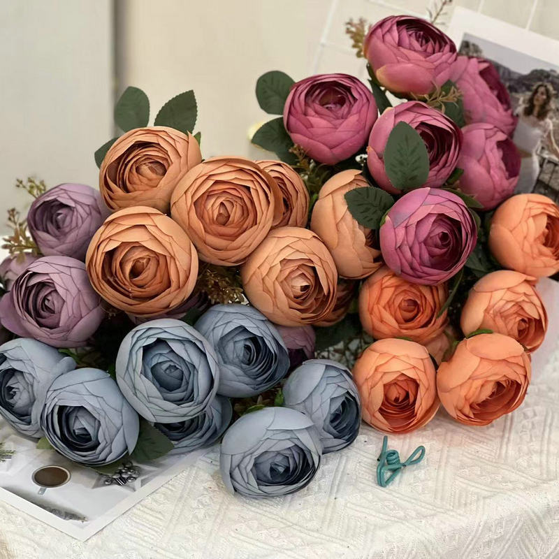 7头茶玫手捧花束婚庆家居装饰花仿真花假花插花绢花珍珠苞