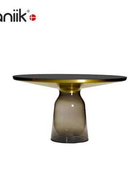 vaniik/意式轻奢艺术设计客厅大理石 Bell High Table 玻璃圆餐桌