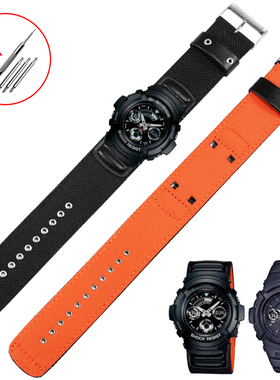 帆布手表带适配卡西欧AW-591/590 AWG-M100 DW5600 G7700改装尼龙