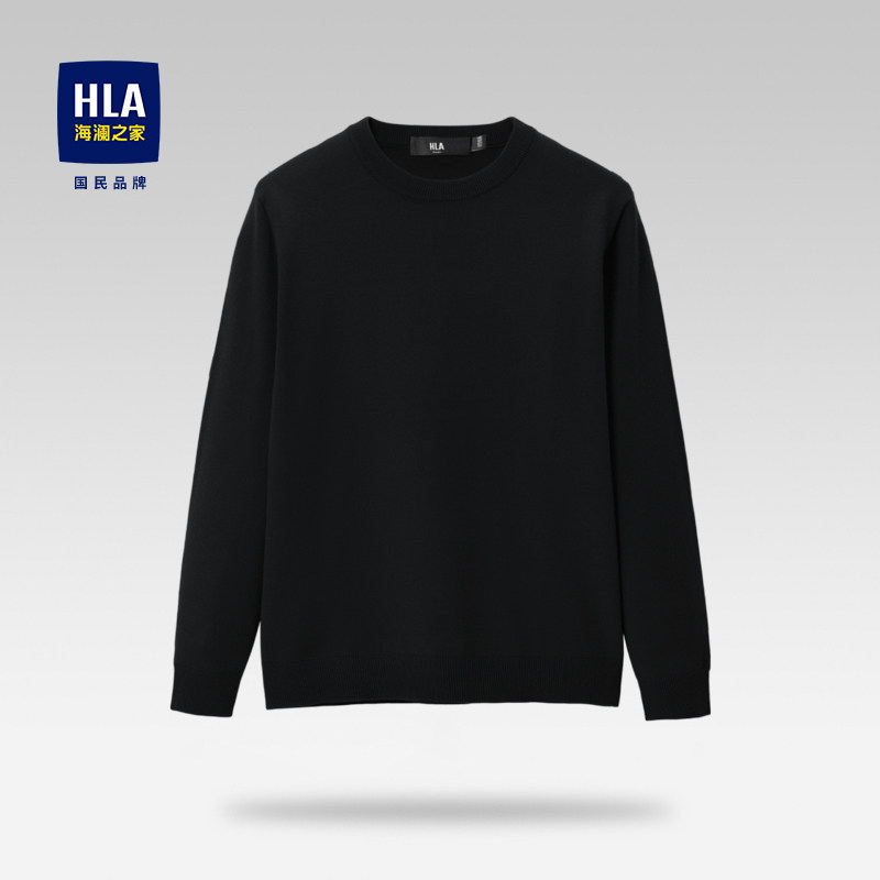 HLA Black Base Layer Knit Sweater 2026 Autumn and Winter Warm Round Neck Pullover Thick Sweater for Men