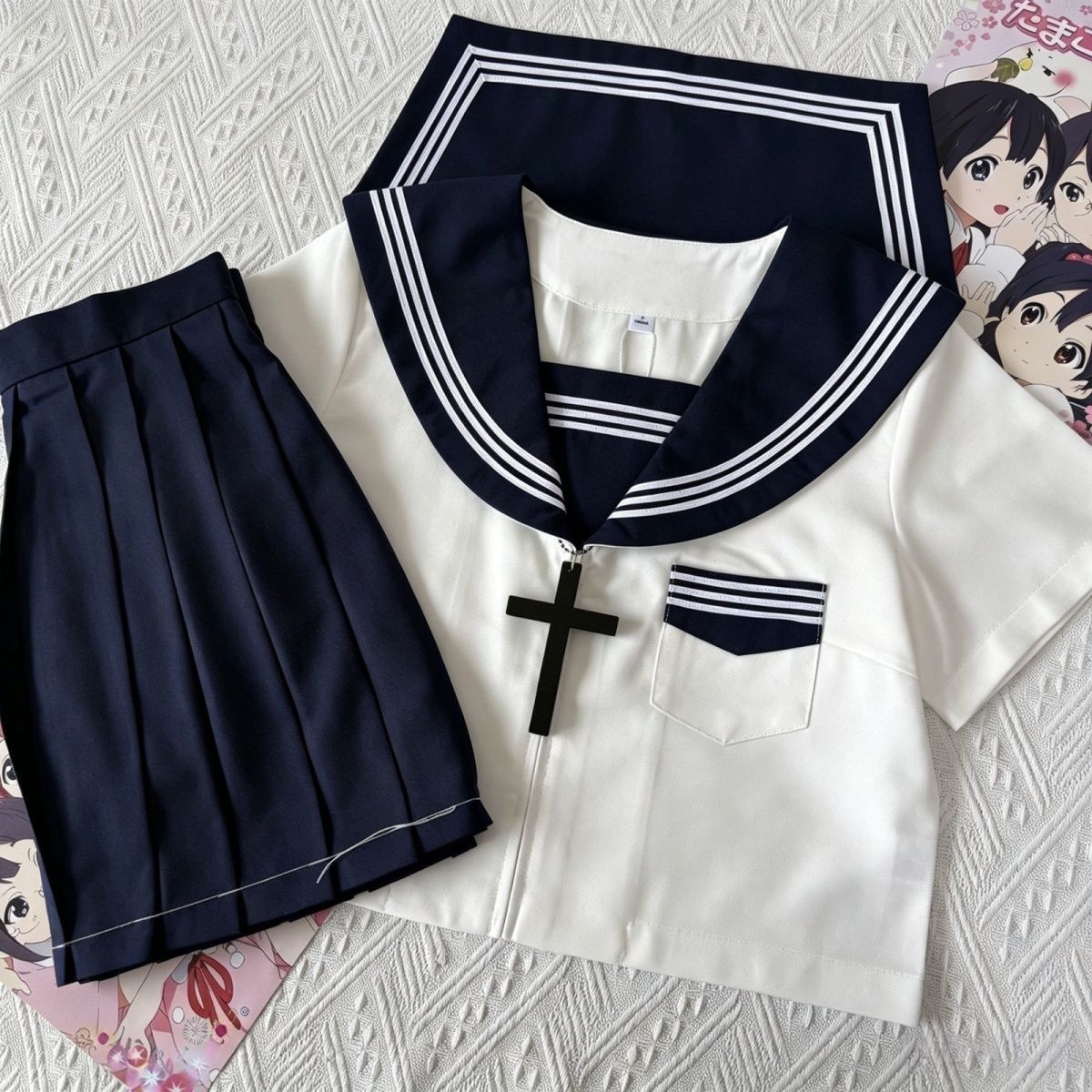 【集英社】白三本水手服日系基础款现货jk制服裙套装校供校服城