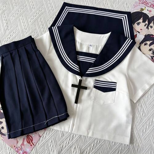 【集英社】白三本水手服日系基础款现货jk制服裙套装校供校服城