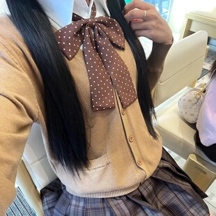 集英社波点领结焦糖可颂波点领结棕色领结百搭长柄领结藏青黑红色