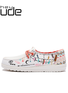 HEY DUDE春秋新品帆布一脚蹬大童鞋涂鸦舒适休闲白色130120171