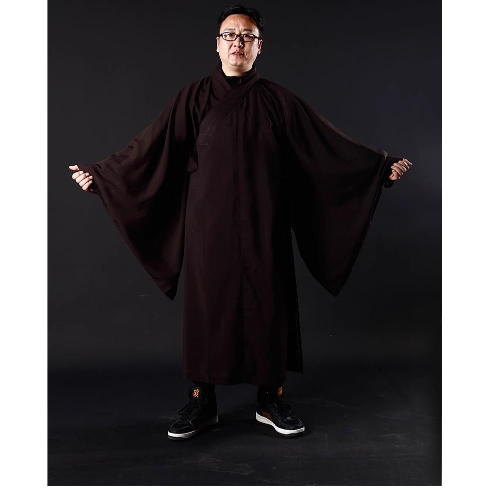新款海青居士服女禅修服衣男大褂高档台湾麻料海清深咖啡色僧服半