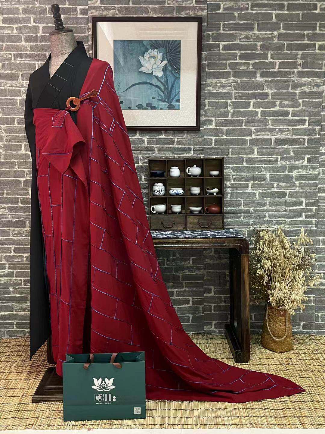 特卖栖心僧服尼泊尔丝棉祖衣红色袈裟男女黄边蓝边半手工法衣和尚