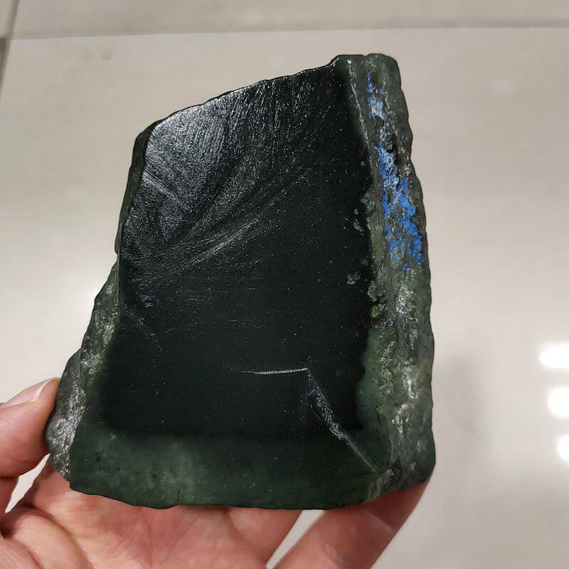 黑青黑羊脂塔青玉全明料牌子雕刻