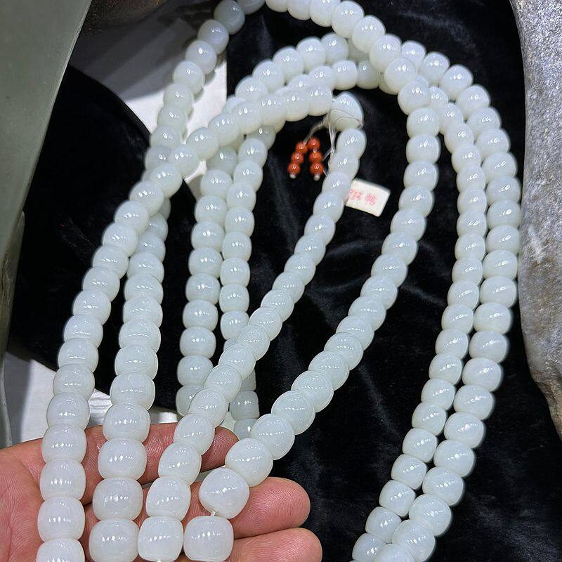 108颗羊脂白玉老型珠佛珠手串料