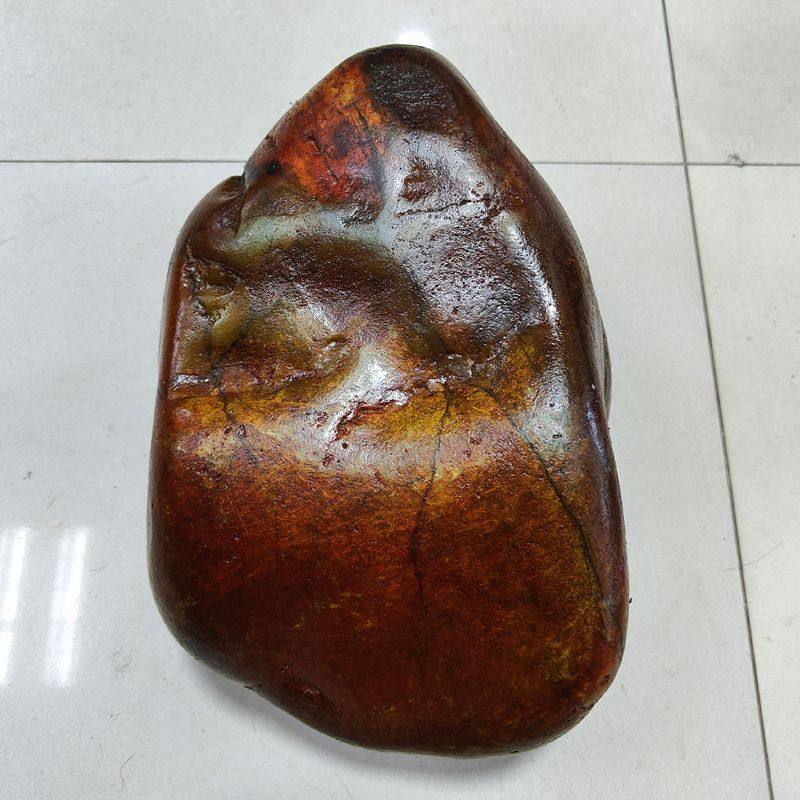 35斤和田玉红沁枣红皮籽料原石 大块红皮青白玉油润摆件雕刻作料