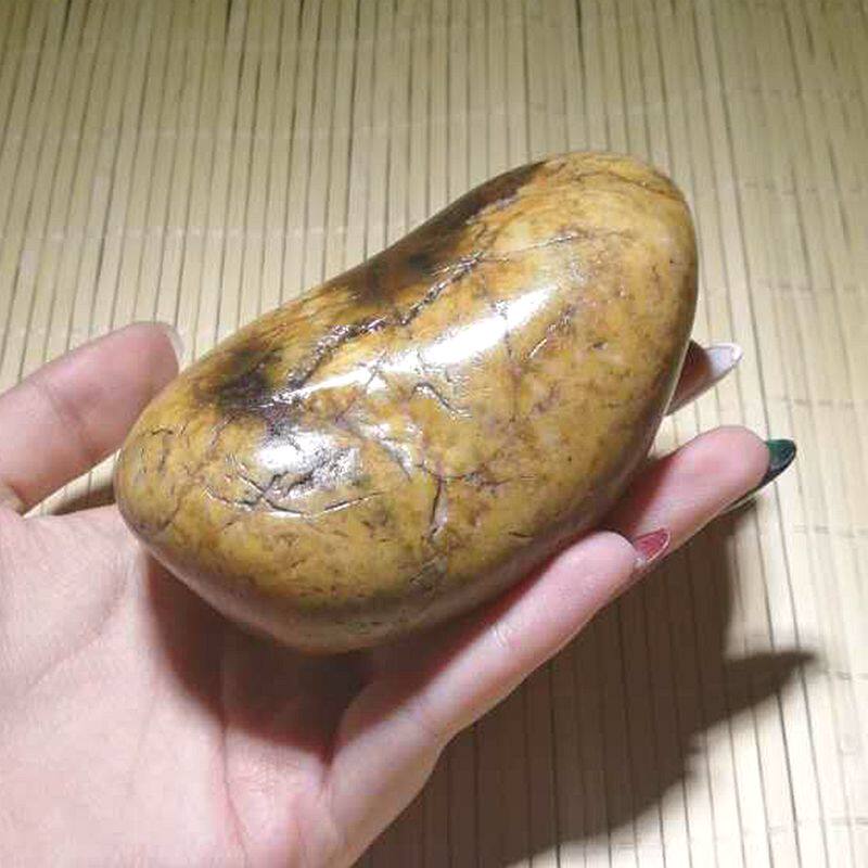 373克 新疆和田玉天然黄沁籽料原石 金包银黄玉鸡油黄原料手把件