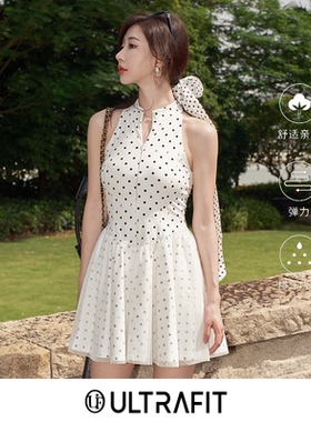 ULTRAFIT波点网球印花无袖网纱拼接白色连衣裙