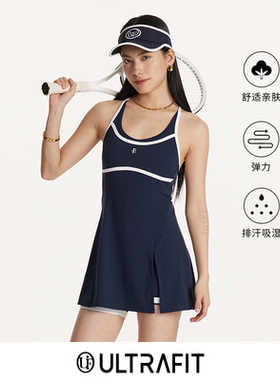 ULTRAFIT藏蓝撞白吊带网球连衣裙裤 自带打底裤可拆胸垫