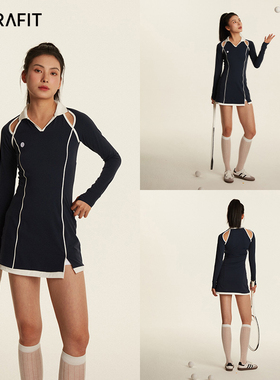 ultrafit秋冬速干弹力藏蓝色运动网球连衣裙