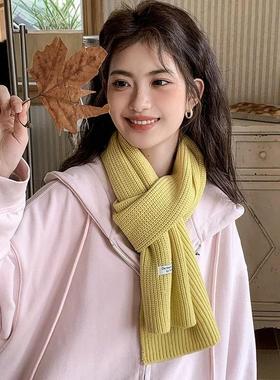 今年流行的围巾黄色针织女款2024新款冬季纯色韩系氛围高级感围脖