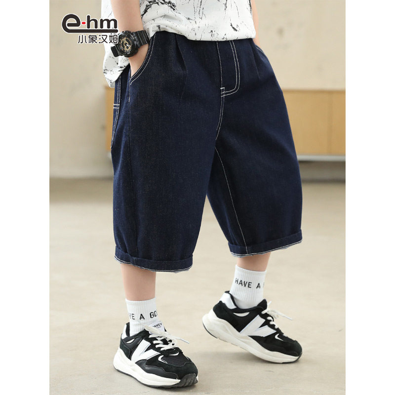 小象汉姆童装男童短裤夏天儿童牛仔中裤2024夏装新款中大童韩版潮