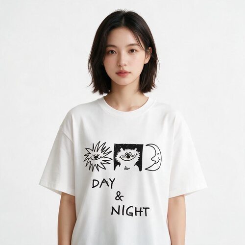 白天与黑夜印花T恤纯棉文艺男女