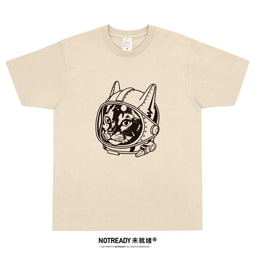 太空猫头印花T恤纯棉文艺复古