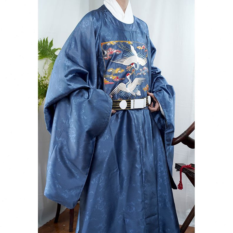 绣花鹤织锦服国风汉服汉文官圆领袍 惜物一品婚双婚服补圆领明制