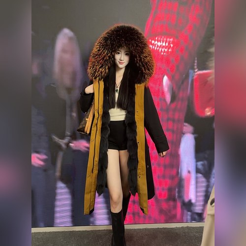 【长相思狐狸门襟】升级羽绒袖新款时尚撞色可拆卸大毛领派克服