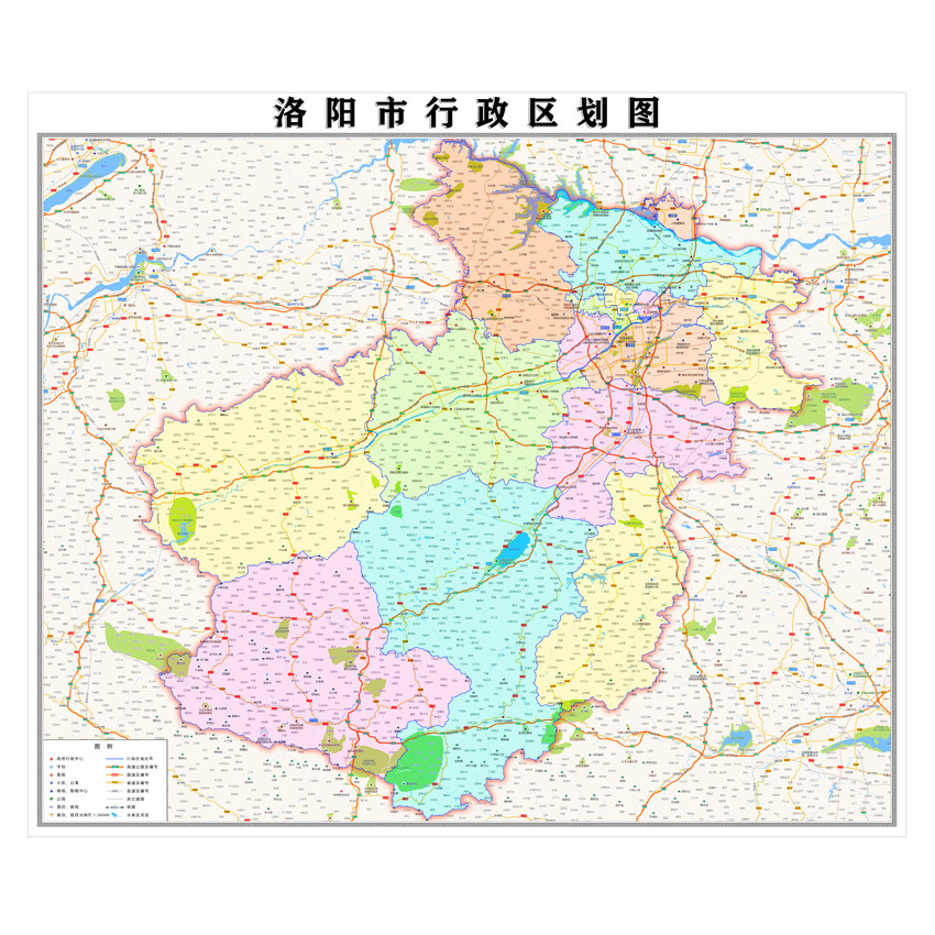 洛阳市地图新版行政区图城区书房办公室贴图海报覆膜防水环保材质