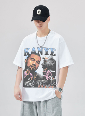 Kanye Omari West侃爷嘻哈说唱美式重磅纯棉摇滚Hiphop潮短袖t恤