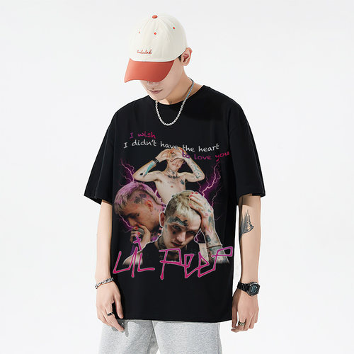 Lil Peep利尔皮普嘻哈说唱歌手美式圆领重磅纯棉宽松潮流短袖t恤