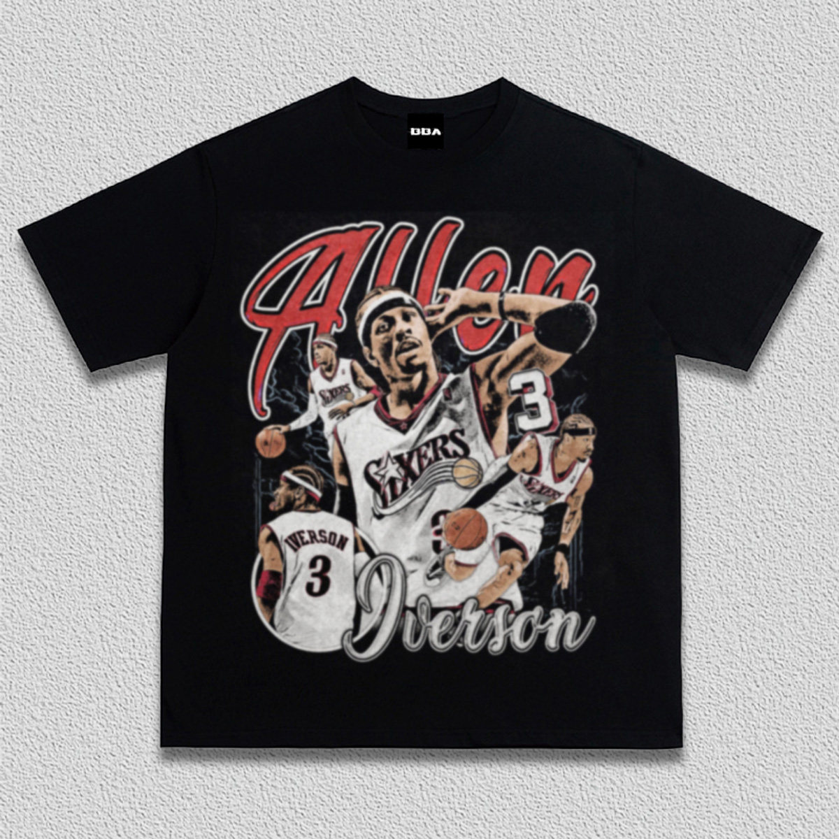 Allen Iverson艾弗森美式小领口重磅纯棉水洗短袖MVP篮球街头t恤
