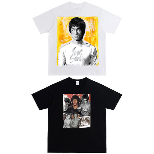 BruceLee李小龙美式宽松vintage复古做旧重磅洗水纯棉短袖印花T恤