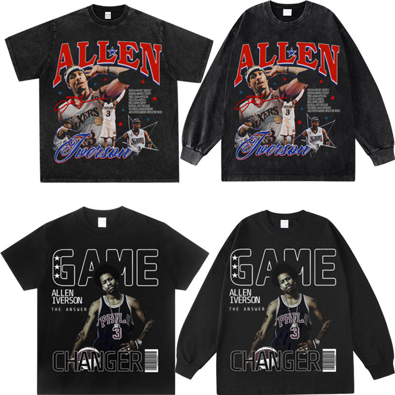 Allen Iverson艾弗森篮球美式重磅小领口纯棉数码印花运动短袖t恤