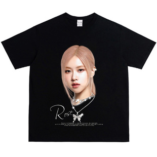 Rose朴彩英 blackpink女团美式纯棉短袖上衣夏季街头半袖T恤新款