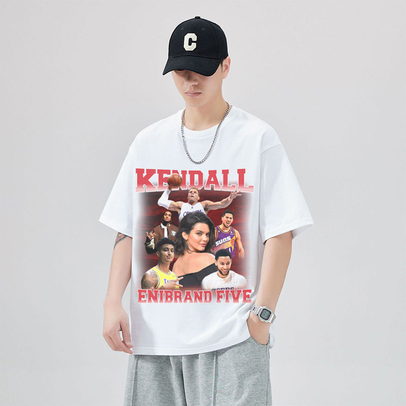Kendall Jenner詹娜前男友阵容美式宽松重磅纯棉Vintage潮半袖t恤