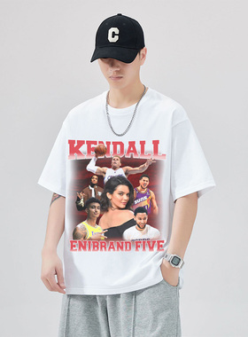 Kendall Jenner詹娜前男友阵容美式宽松重磅纯棉Vintage潮半袖t恤