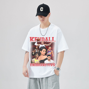 Kendall Jenner詹娜前男友阵容美式宽松重磅纯棉Vintage潮半袖t恤