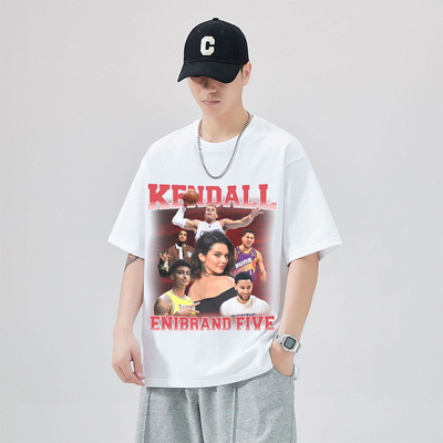 Kendall Jenner詹娜前男友阵容美式宽松重磅纯棉Vintage潮半袖t恤
