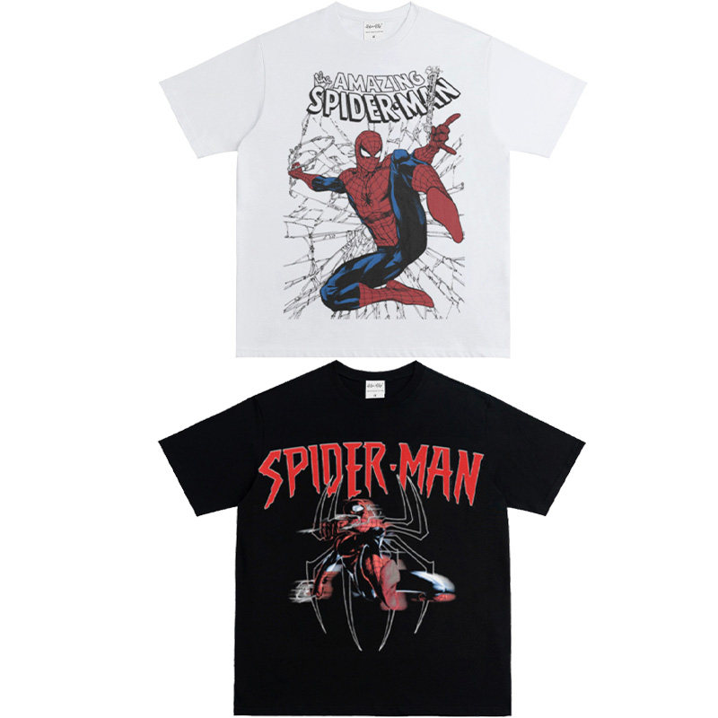 SPIDER MAN 蜘蛛侠美式重磅纯棉T恤圆领印花宽松短袖Vintage上衣