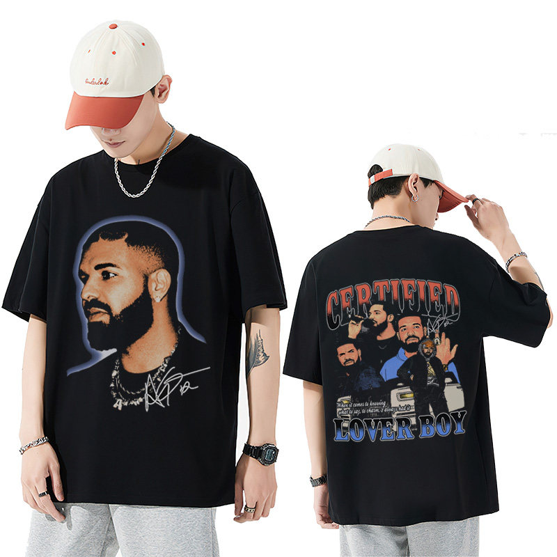 Drake 德雷克说唱美式纯棉宽松t恤潮流圆领摇滚Hiphop短袖打底衫