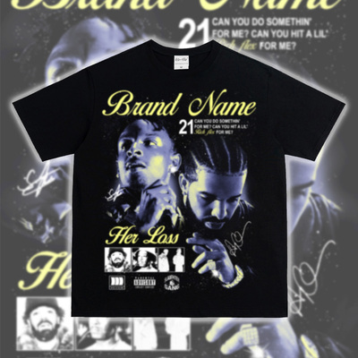 Drake&21 Savage德雷克&21野蛮 小领口纯棉重磅嘻哈潮T恤街头短袖