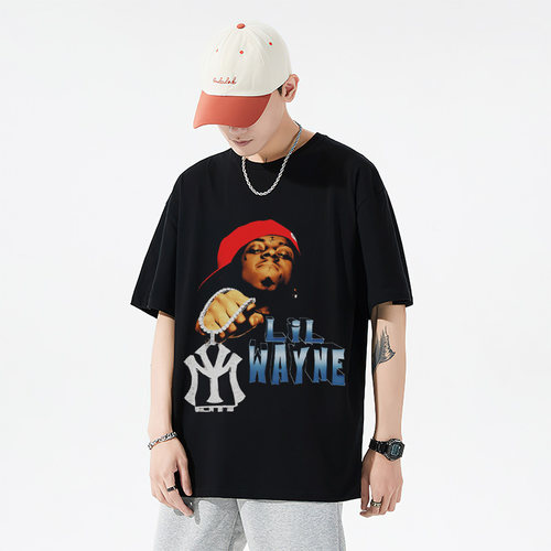 Lil Wayne李尔韦恩饶舌歌手美式重磅纯棉宽松摇滚潮流透气短袖t恤