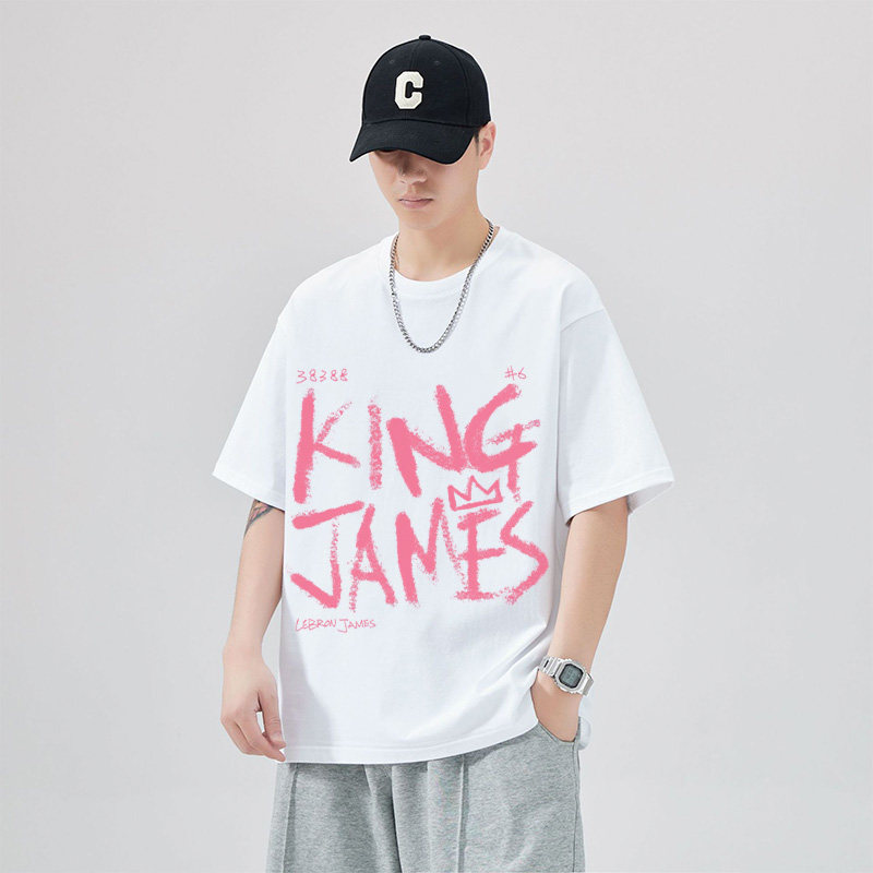 James詹姆斯签名美式复古圆领纯棉宽松摇滚嘻哈男休闲运动短袖T恤
