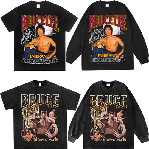 BruceLee李小龙美式重磅纯棉印花Vintage宽松运动潮短袖t恤打底衫