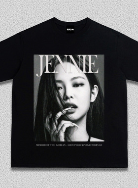 JINNIE金珍妮美式复古重磅纯棉宽松短袖男女同款圆领粉丝应援T恤