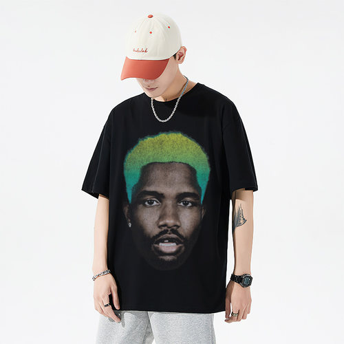 Frank Ocean法海弗兰克美式说唱纯棉嘻哈宽松Hiphop印花潮短袖t恤